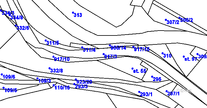 Parcela st. 917/3 v KÚ Prostřední Poříčí, Katastrální mapa