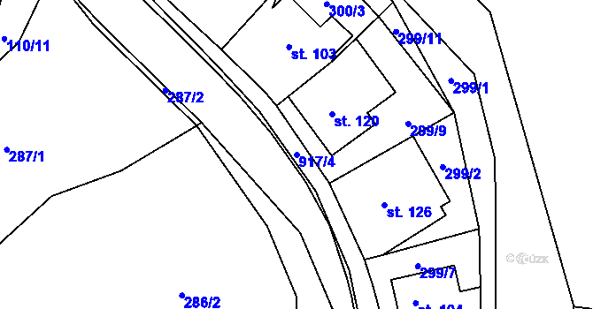 Parcela st. 917/4 v KÚ Prostřední Poříčí, Katastrální mapa