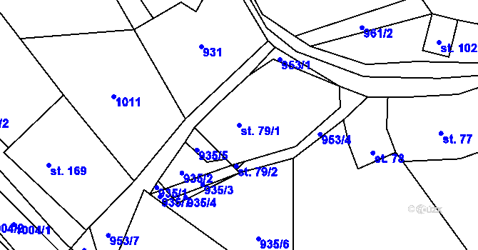 Parcela st. 79/1 v KÚ Prostřední Poříčí, Katastrální mapa