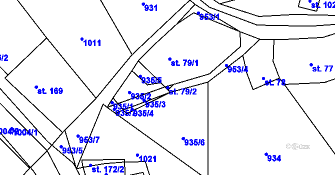 Parcela st. 79/2 v KÚ Prostřední Poříčí, Katastrální mapa