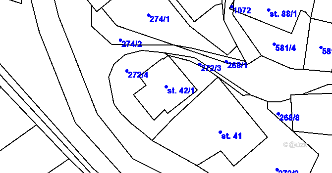 Parcela st. 42/1 v KÚ Prostřední Poříčí, Katastrální mapa