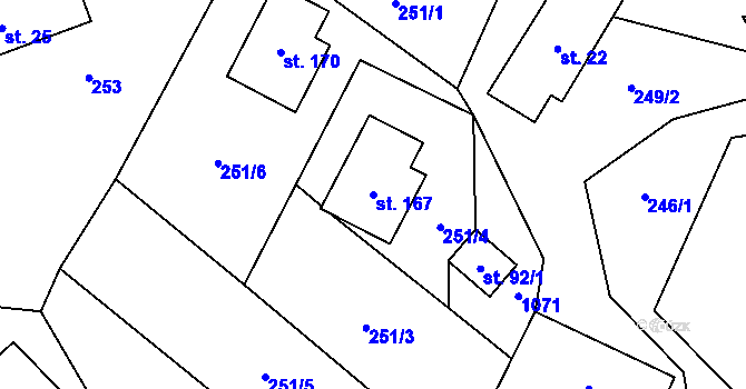 Parcela st. 167 v KÚ Prostřední Poříčí, Katastrální mapa