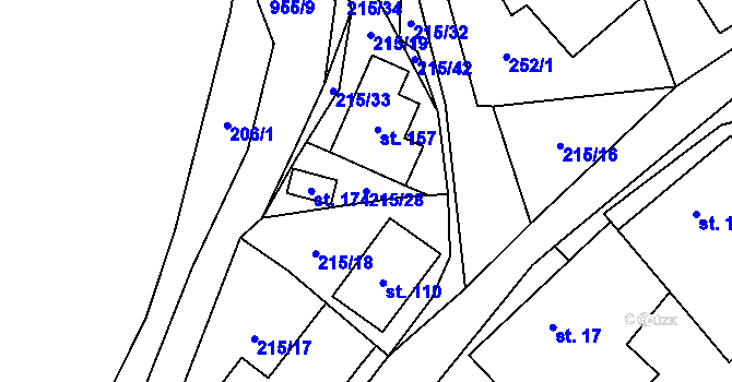 Parcela st. 215/28 v KÚ Prostřední Poříčí, Katastrální mapa