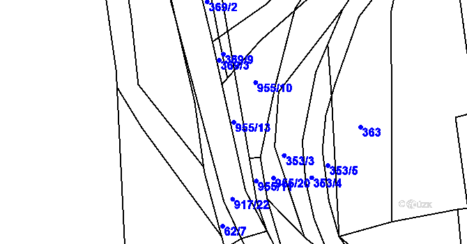 Parcela st. 955/13 v KÚ Prostřední Poříčí, Katastrální mapa