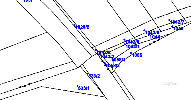 Parcela st. 1042/2 v KÚ Prostřední Poříčí, Katastrální mapa