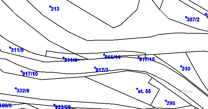 Parcela st. 955/14 v KÚ Prostřední Poříčí, Katastrální mapa