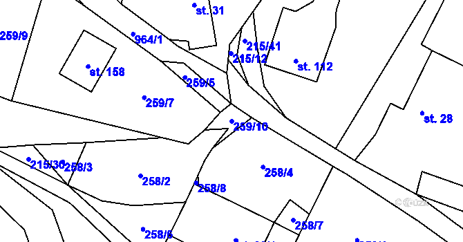 Parcela st. 259/10 v KÚ Prostřední Poříčí, Katastrální mapa