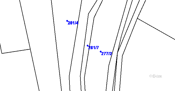 Parcela st. 281/7 v KÚ Prostřední Poříčí, Katastrální mapa