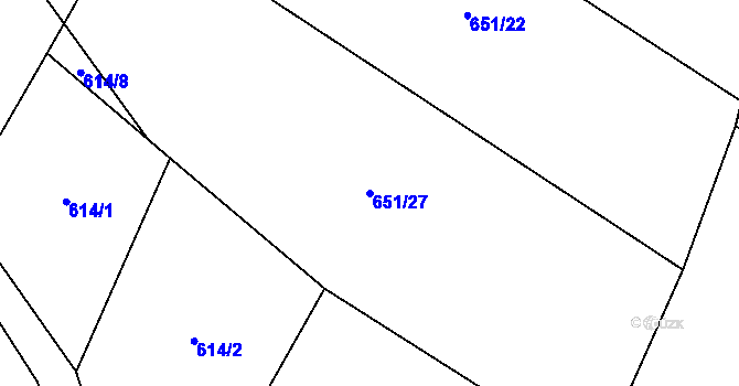 Parcela st. 651/27 v KÚ Prostřední Poříčí, Katastrální mapa
