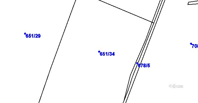 Parcela st. 651/34 v KÚ Prostřední Poříčí, Katastrální mapa
