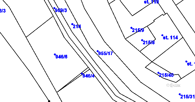 Parcela st. 955/17 v KÚ Prostřední Poříčí, Katastrální mapa