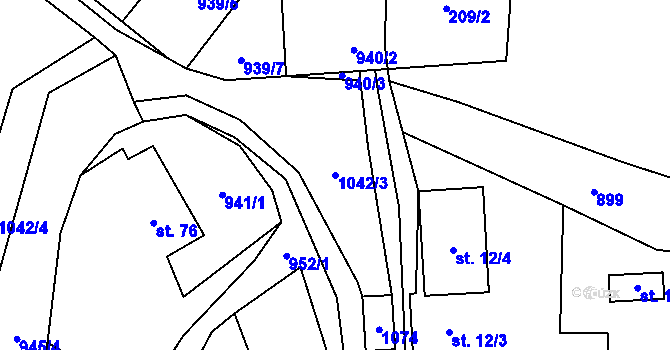 Parcela st. 1042/3 v KÚ Prostřední Poříčí, Katastrální mapa