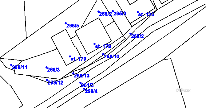 Parcela st. 268/10 v KÚ Prostřední Poříčí, Katastrální mapa