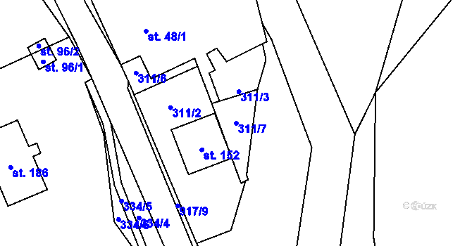 Parcela st. 311/7 v KÚ Prostřední Poříčí, Katastrální mapa