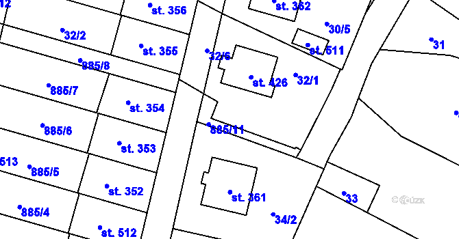 Parcela st. 885/28 v KÚ Protivanov, Katastrální mapa