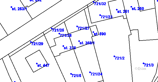 Parcela st. 368/1 v KÚ Protivanov, Katastrální mapa