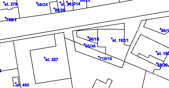 Parcela st. 56/36 v KÚ Protivanov, Katastrální mapa