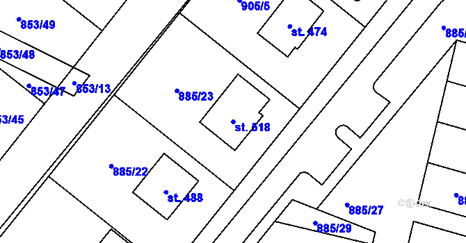 Parcela st. 518 v KÚ Protivanov, Katastrální mapa