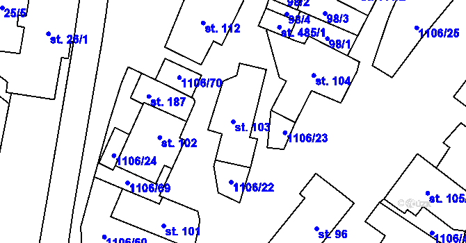 Parcela st. 103 v KÚ Protivanov, Katastrální mapa