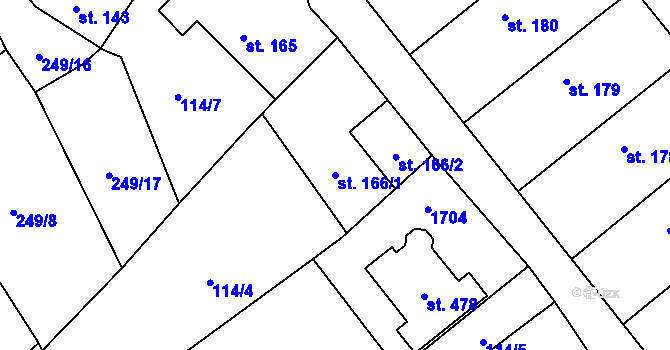 Parcela st. 166/1 v KÚ Protivanov, Katastrální mapa