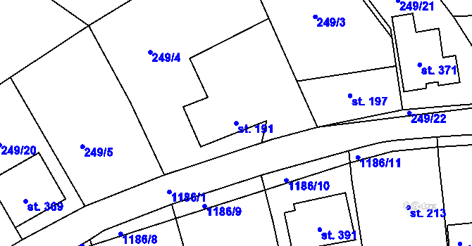 Parcela st. 191 v KÚ Protivanov, Katastrální mapa