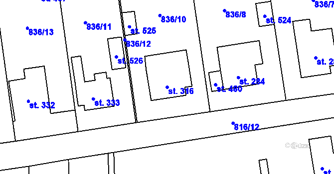 Parcela st. 316 v KÚ Protivanov, Katastrální mapa