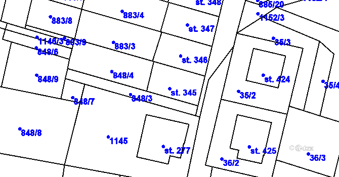 Parcela st. 345 v KÚ Protivanov, Katastrální mapa