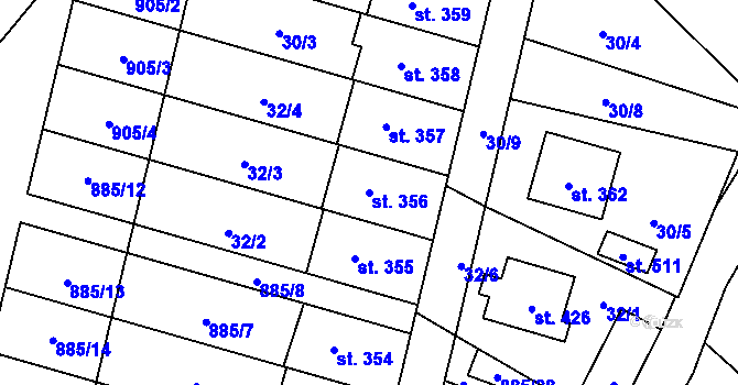 Parcela st. 356 v KÚ Protivanov, Katastrální mapa