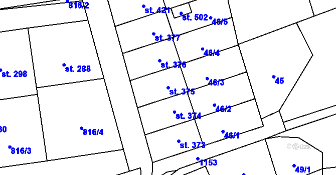 Parcela st. 375 v KÚ Protivanov, Katastrální mapa
