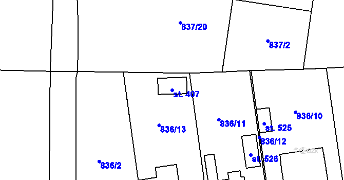 Parcela st. 407 v KÚ Protivanov, Katastrální mapa