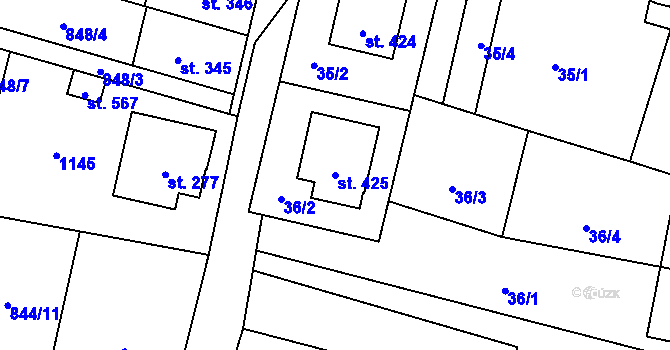 Parcela st. 425 v KÚ Protivanov, Katastrální mapa