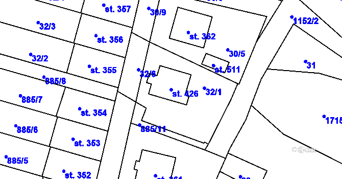 Parcela st. 426 v KÚ Protivanov, Katastrální mapa