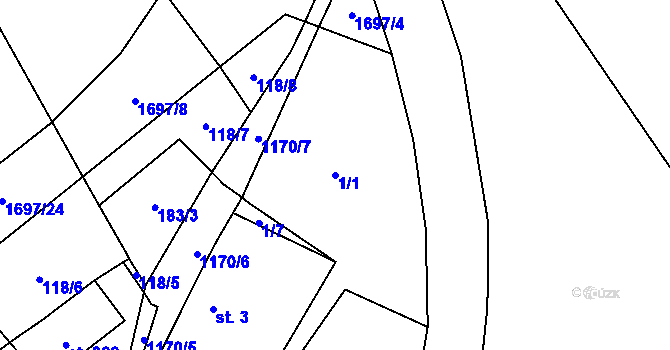 Parcela st. 1/1 v KÚ Protivanov, Katastrální mapa