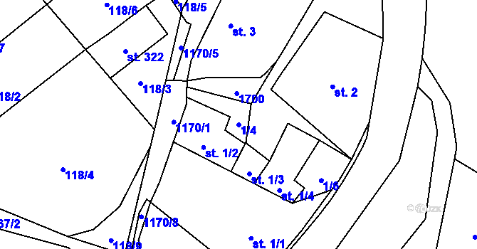 Parcela st. 1/4 v KÚ Protivanov, Katastrální mapa