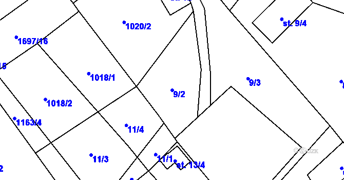 Parcela st. 9/2 v KÚ Protivanov, Katastrální mapa