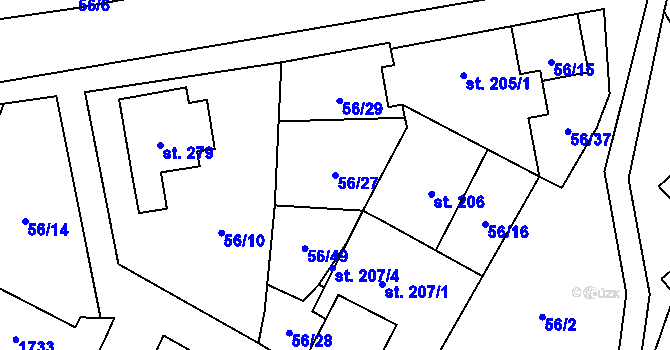 Parcela st. 56/27 v KÚ Protivanov, Katastrální mapa
