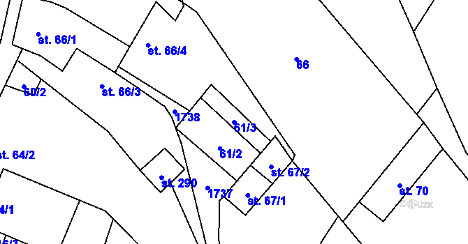 Parcela st. 61/3 v KÚ Protivanov, Katastrální mapa