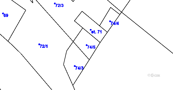 Parcela st. 74/5 v KÚ Protivanov, Katastrální mapa