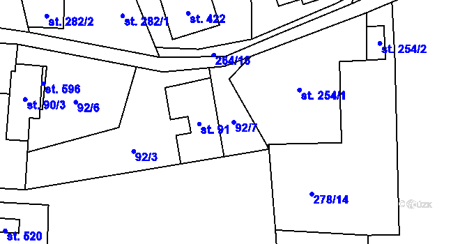 Parcela st. 92/7 v KÚ Protivanov, Katastrální mapa