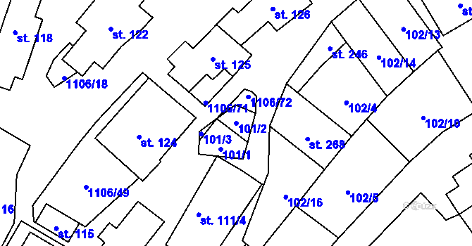 Parcela st. 101/2 v KÚ Protivanov, Katastrální mapa