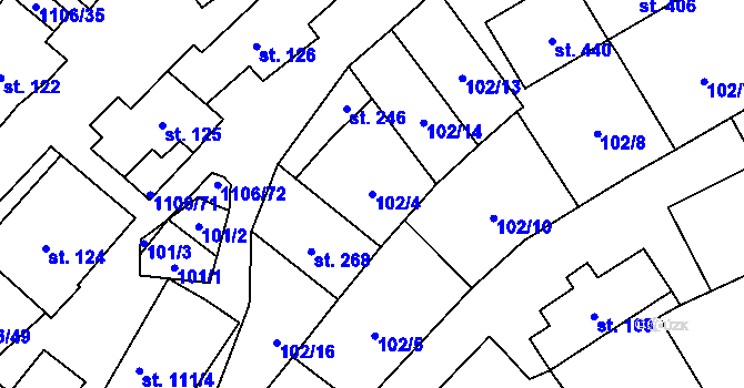 Parcela st. 102/4 v KÚ Protivanov, Katastrální mapa