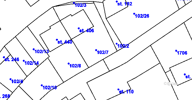 Parcela st. 102/7 v KÚ Protivanov, Katastrální mapa