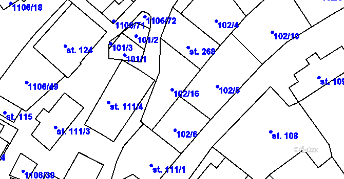Parcela st. 102/16 v KÚ Protivanov, Katastrální mapa