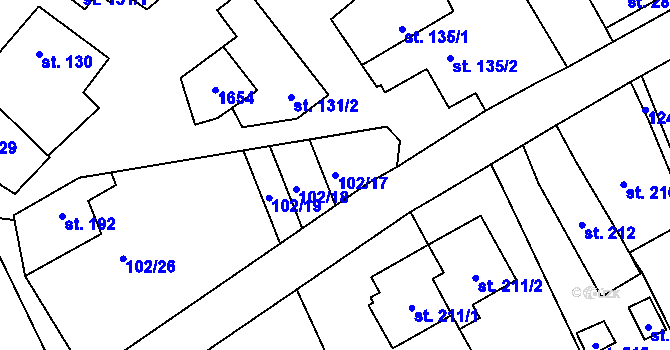 Parcela st. 102/17 v KÚ Protivanov, Katastrální mapa