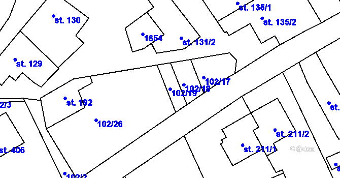 Parcela st. 102/19 v KÚ Protivanov, Katastrální mapa