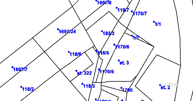 Parcela st. 118/5 v KÚ Protivanov, Katastrální mapa
