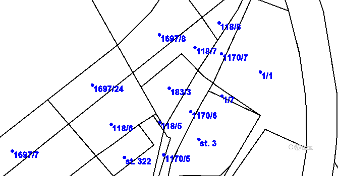Parcela st. 183/3 v KÚ Protivanov, Katastrální mapa