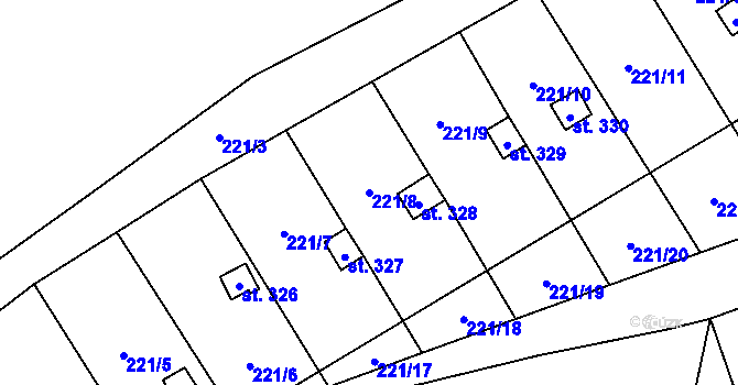 Parcela st. 221/8 v KÚ Protivanov, Katastrální mapa