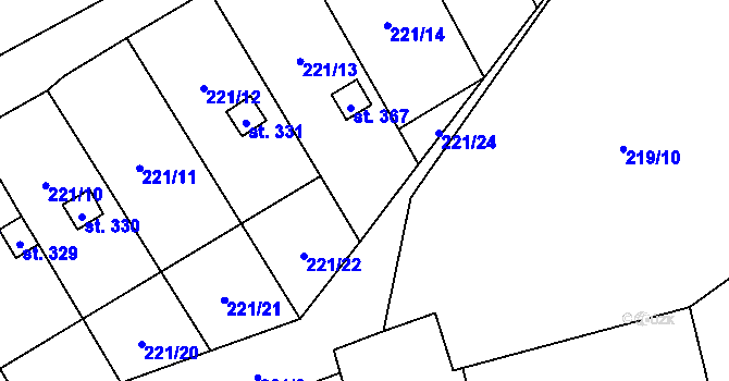 Parcela st. 221/23 v KÚ Protivanov, Katastrální mapa