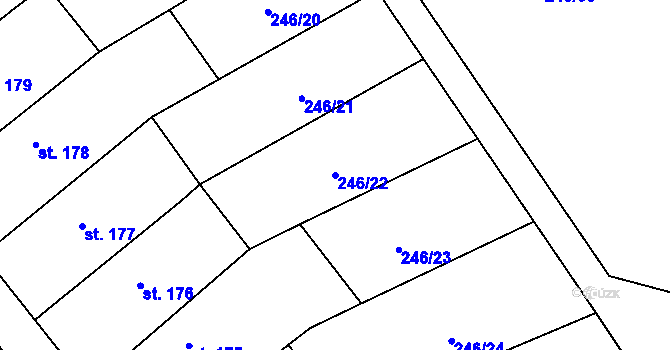 Parcela st. 246/22 v KÚ Protivanov, Katastrální mapa